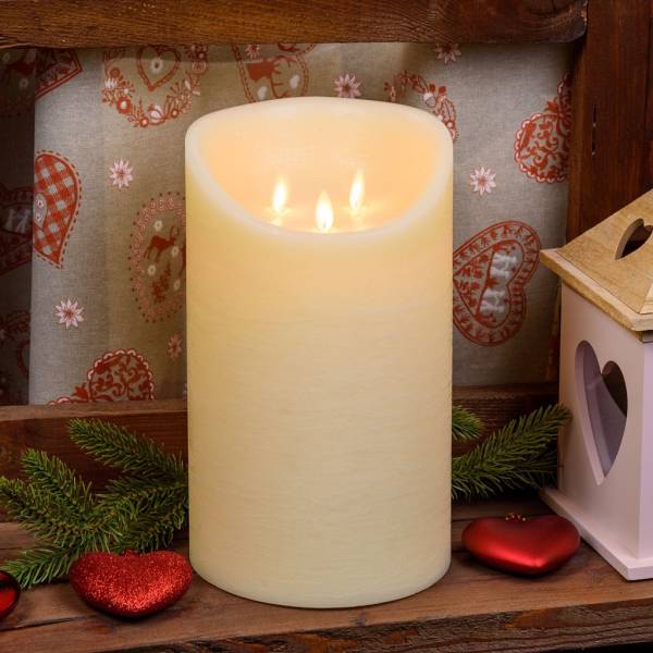 Lotti - Bougie LED triple flammes vacillantes en cire véritable Ivoire à piles vacillantes H25cm Blanc chaud Timer Lotti - Image 8