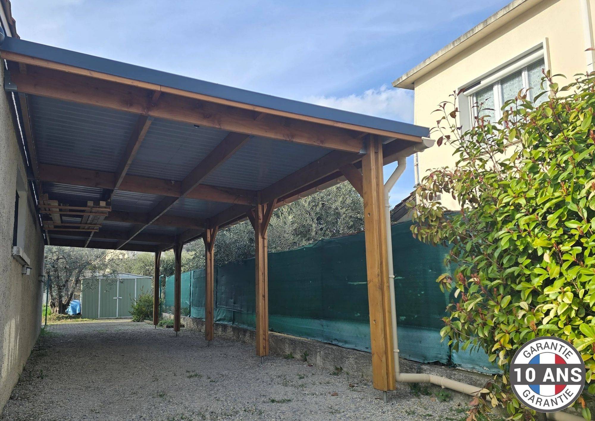 Cpbf Charpentes - Carport adossé toit plat 400cmx1250cm, bois DOUGLAS Français (Charpente en bois-auvent-abri voiture) 50 m². Garantie 10 ans - Image 4
