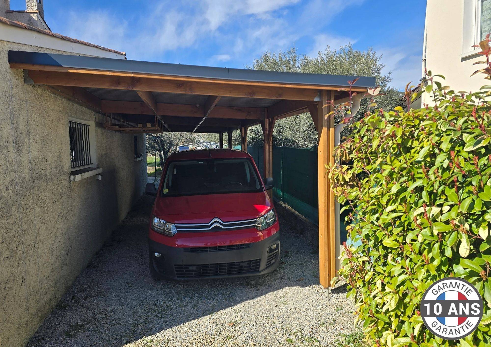 Cpbf Charpentes - Carport adossé toit plat 400cmx1250cm, bois DOUGLAS Français (Charpente en bois-auvent-abri voiture) 50 m². Garantie 10 ans - Image 1