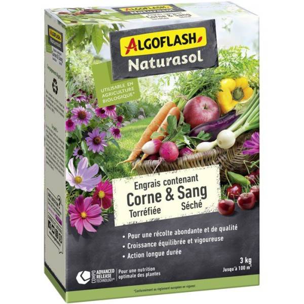 Algoflash - Engrais - ALGOFLASH NATURASOL - Corne torréfiée sang séché - 3 kg - Image 1