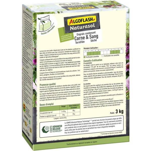 Algoflash - Engrais - ALGOFLASH NATURASOL - Corne torréfiée sang séché - 3 kg - Image 2