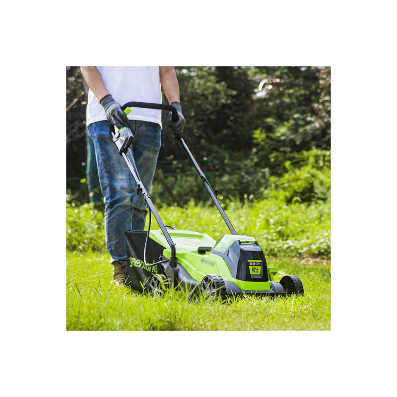 Greenworks - Tondeuse à gazon poussée Brushless 33cm 24V GREENWORKS - Batterie 2,0Ah - Chargeur - GD24LM33K2 - Image 4