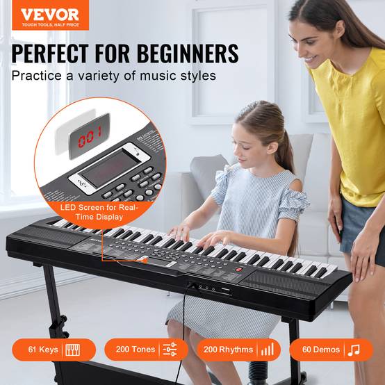 VEVOR Clavier Piano Numérique 61 Touches, 200 Tons/Rythmes, Haut-parleurs Intégrés, pour Débutants. - Image 2