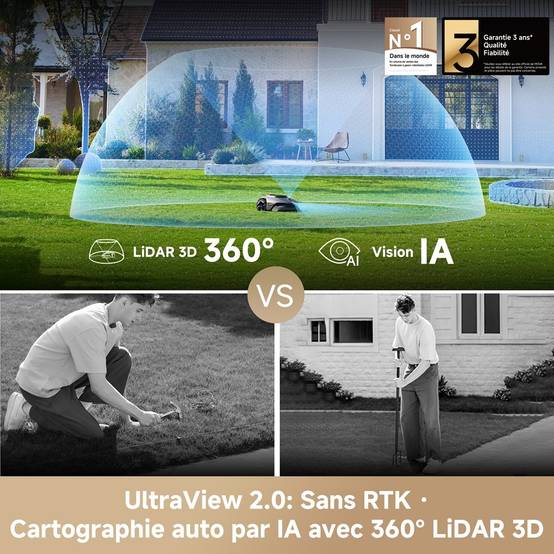 MOVA LiDAX Ultra 800 Robot Tondeuse – LiDAR 3D IA, Cartographie Auto, Coupe Bordures, 500–800 m² - Image 2