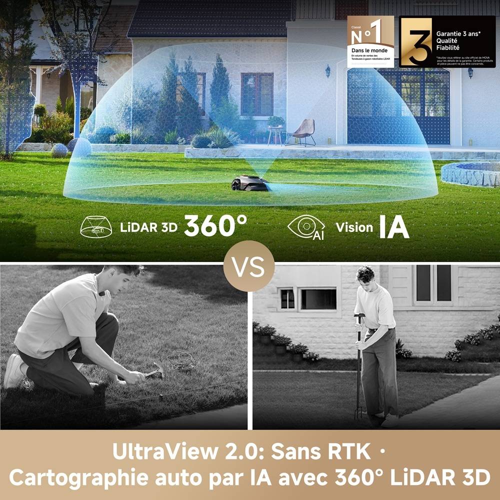 MOVA LiDAX Ultra 800 Robot Tondeuse – LiDAR 3D IA, Cartographie Auto, Coupe Bordures, 500–800 m² - Image 2