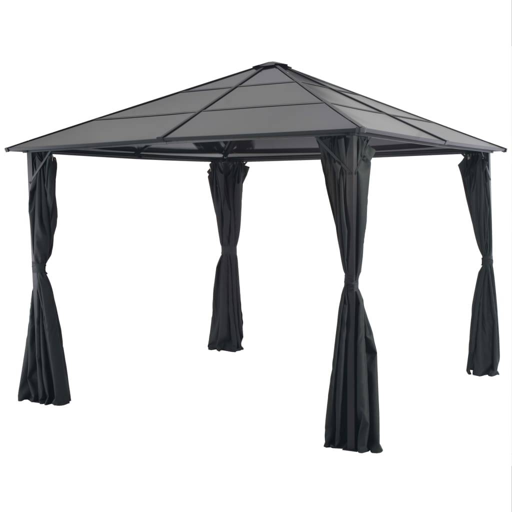 ComfortXL - Tonnelle de Jardin Aluminium Toit Polycarbonate avec Rideaux pour Terrasse Noir 3x3 m – ComfortXL Outdoor Living - Image 1