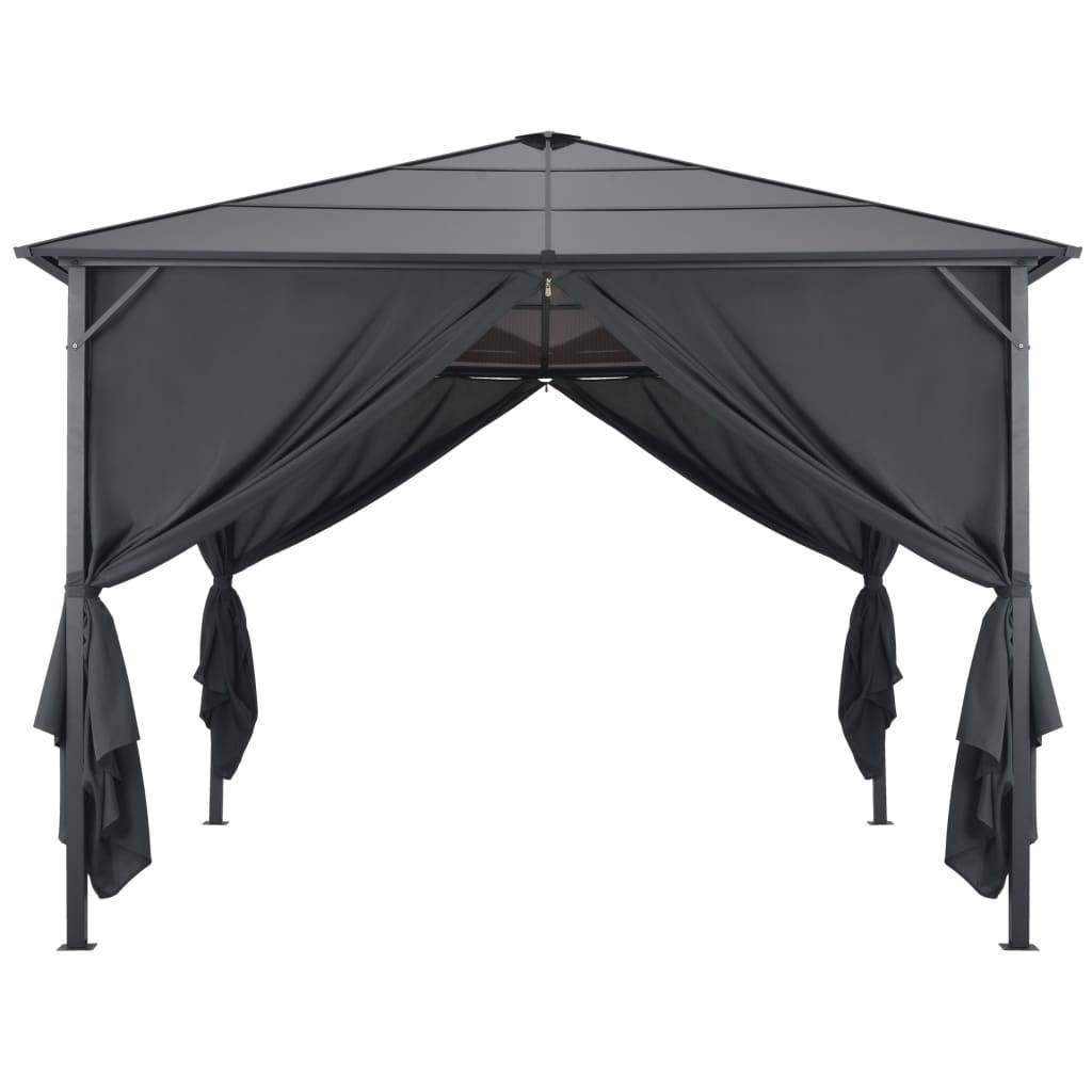 ComfortXL - Tonnelle de Jardin Aluminium Toit Polycarbonate avec Rideaux pour Terrasse Noir 3x3 m – ComfortXL Outdoor Living - Image 2