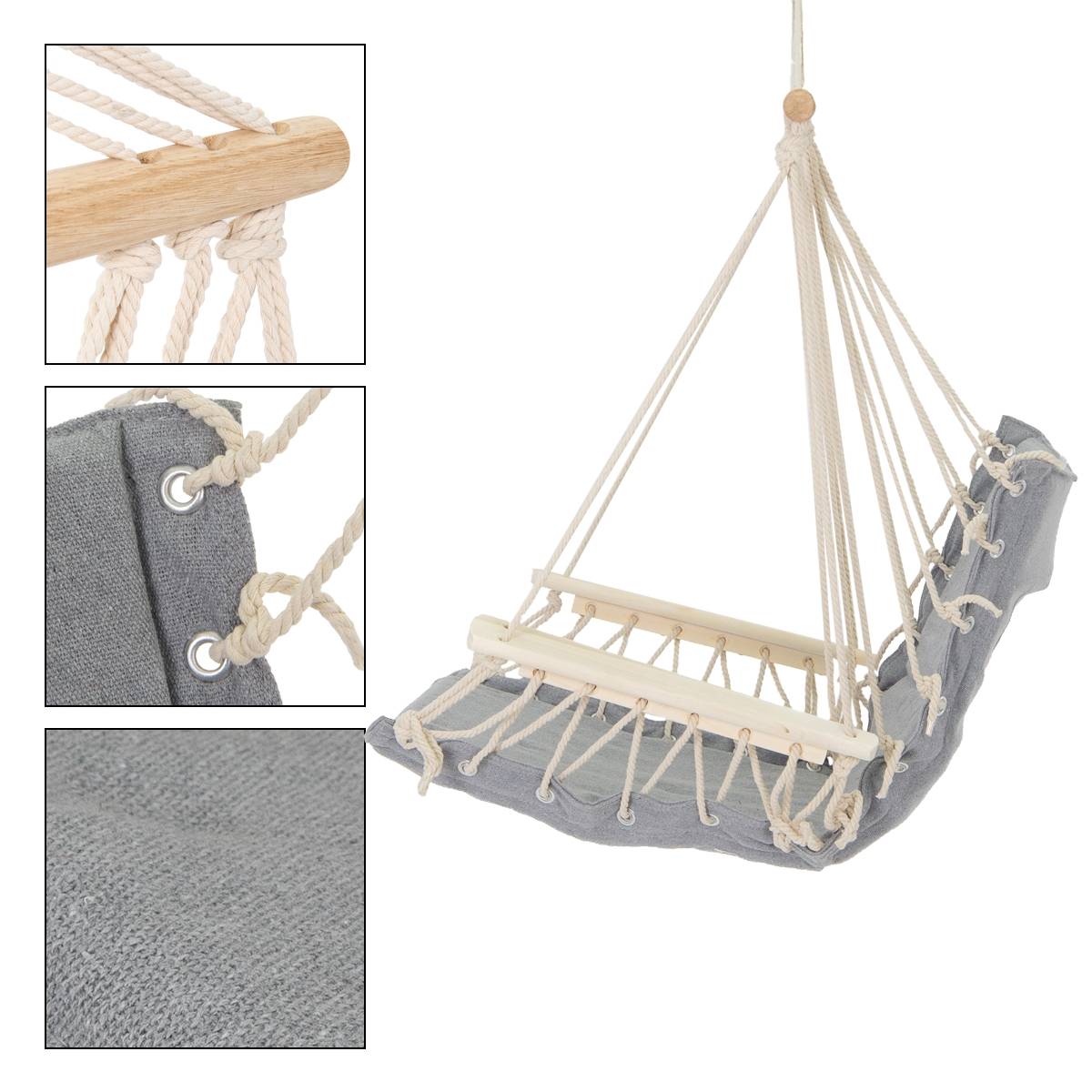 Ecd-Germany - Chaise suspendue fauteuil hamac balançoire gris max.120 kg avec support en métal - Image 4