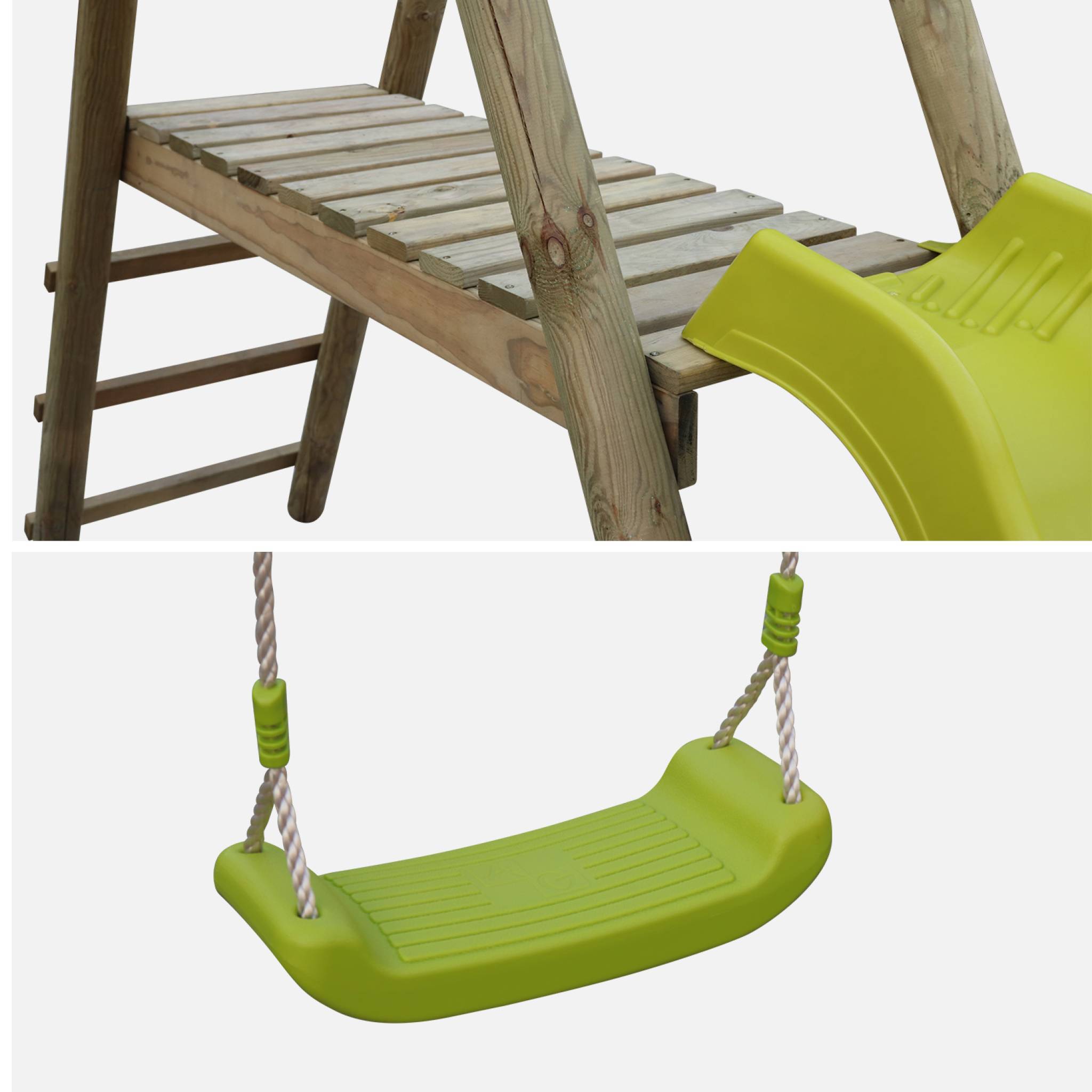 sweeek - Aire de jeux Marin en bois avec toboggan. 1 face à face. 2 balançoires. pin autoclave | sweeek - Image 3