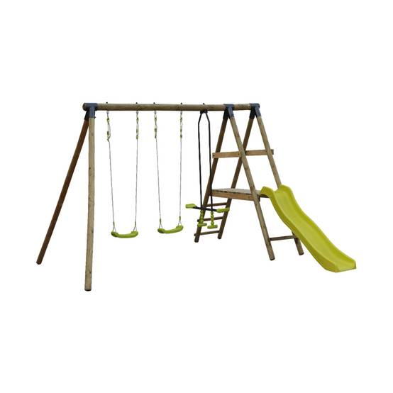 sweeek - Aire de jeux Marin en bois avec toboggan. 1 face à face. 2 balançoires. pin autoclave | sweeek - Image 1