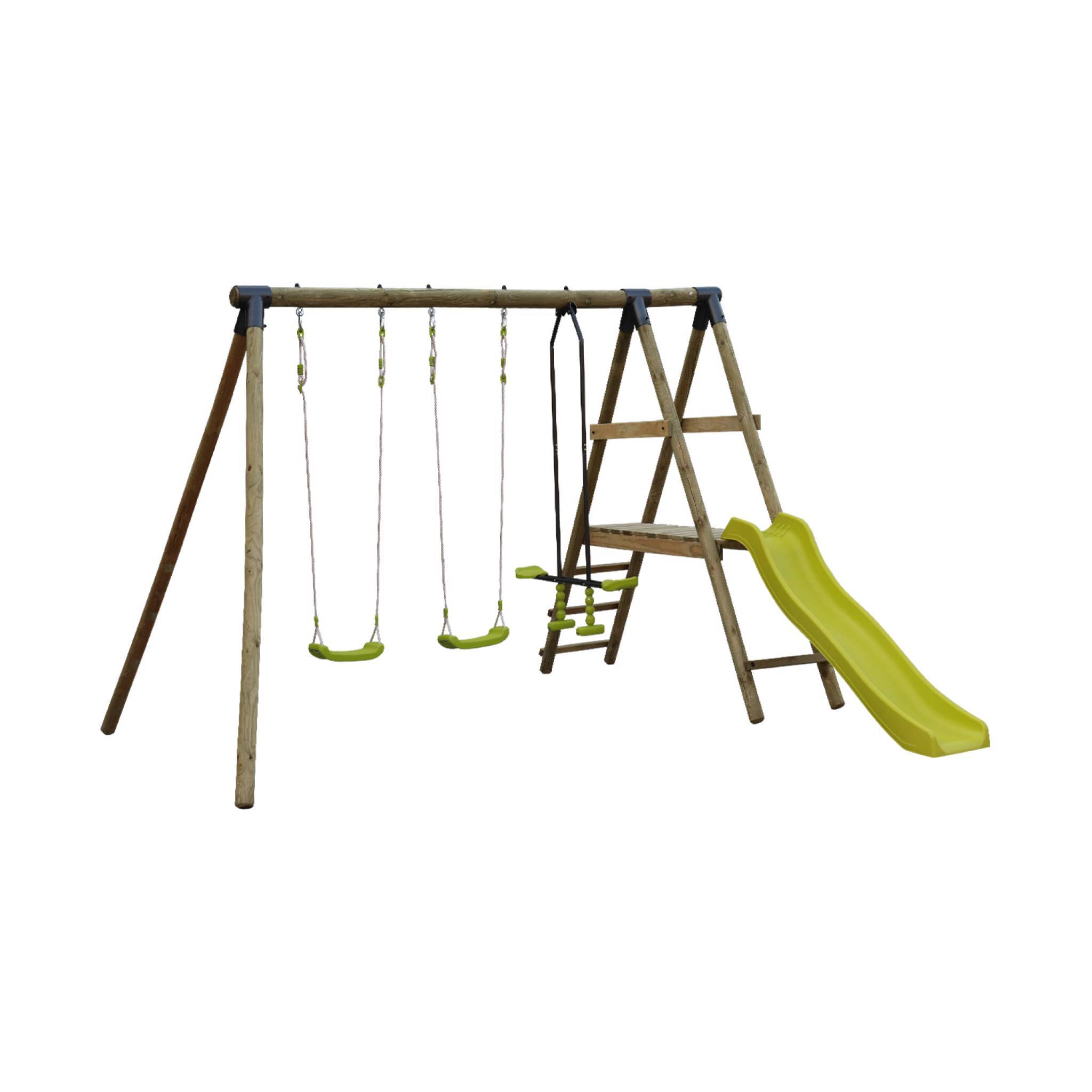 sweeek - Aire de jeux Marin en bois avec toboggan. 1 face à face. 2 balançoires. pin autoclave | sweeek - Image 1