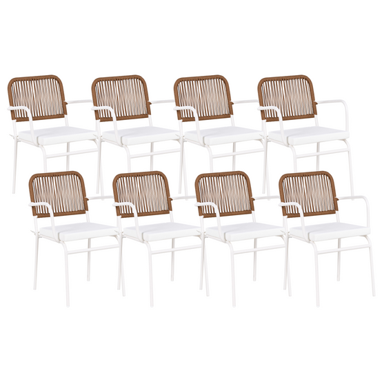Lot de 8 Chaises de Jardin Blanc et Marron avec Structure en Aluminium Thermolaqué et Coussins Sièges Empilables pour l\'Extérieur - Image 1