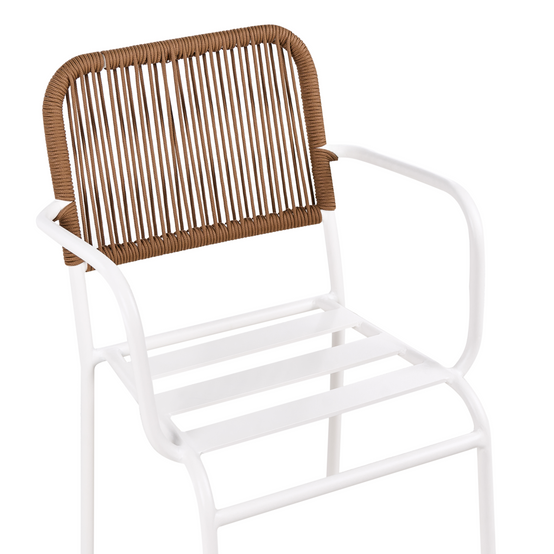 Lot de 8 Chaises de Jardin Blanc et Marron avec Structure en Aluminium Thermolaqué et Coussins Sièges Empilables pour l\'Extérieur - Image 9