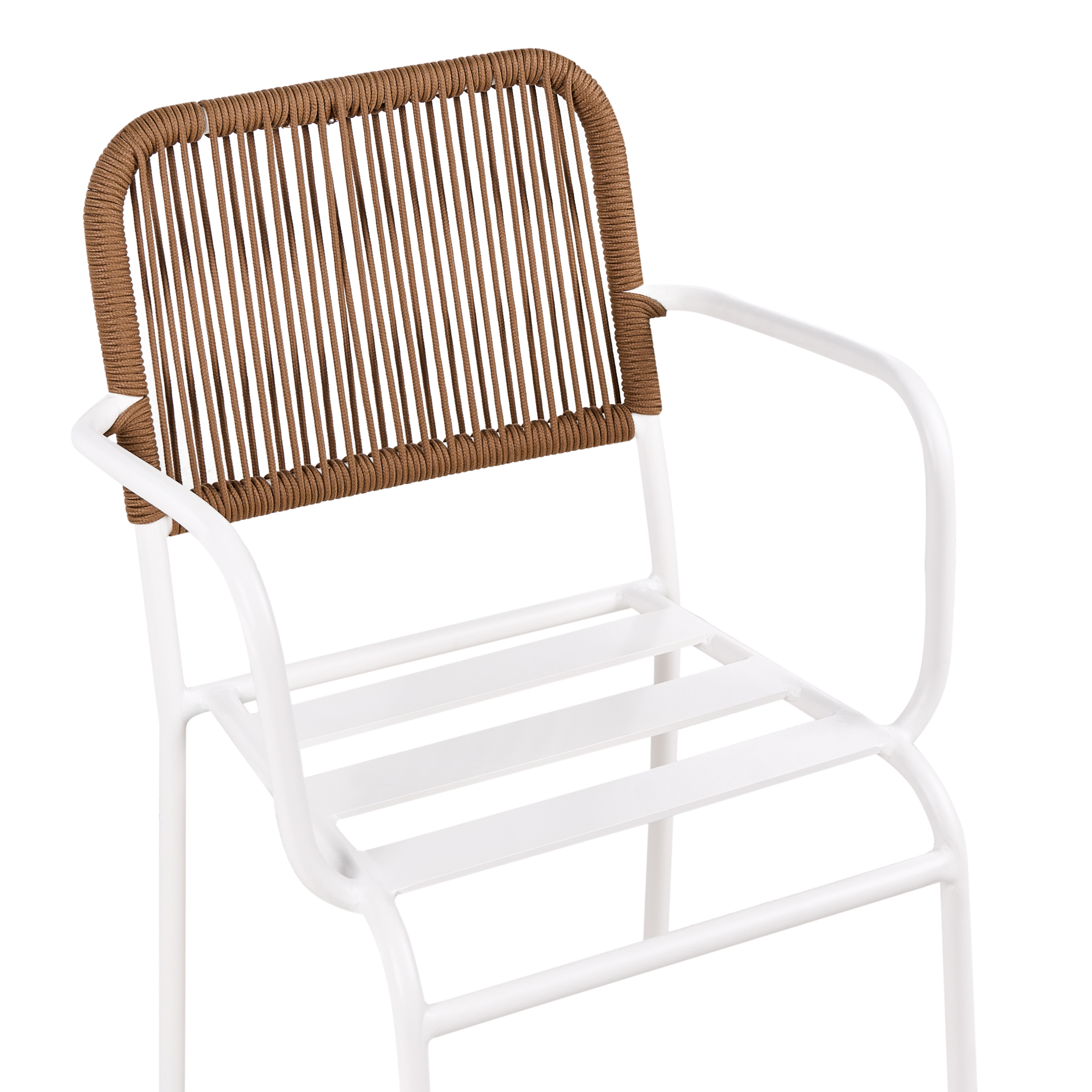 Lot de 8 Chaises de Jardin Blanc et Marron avec Structure en Aluminium Thermolaqué et Coussins Sièges Empilables pour l\'Extérieur - Image 9