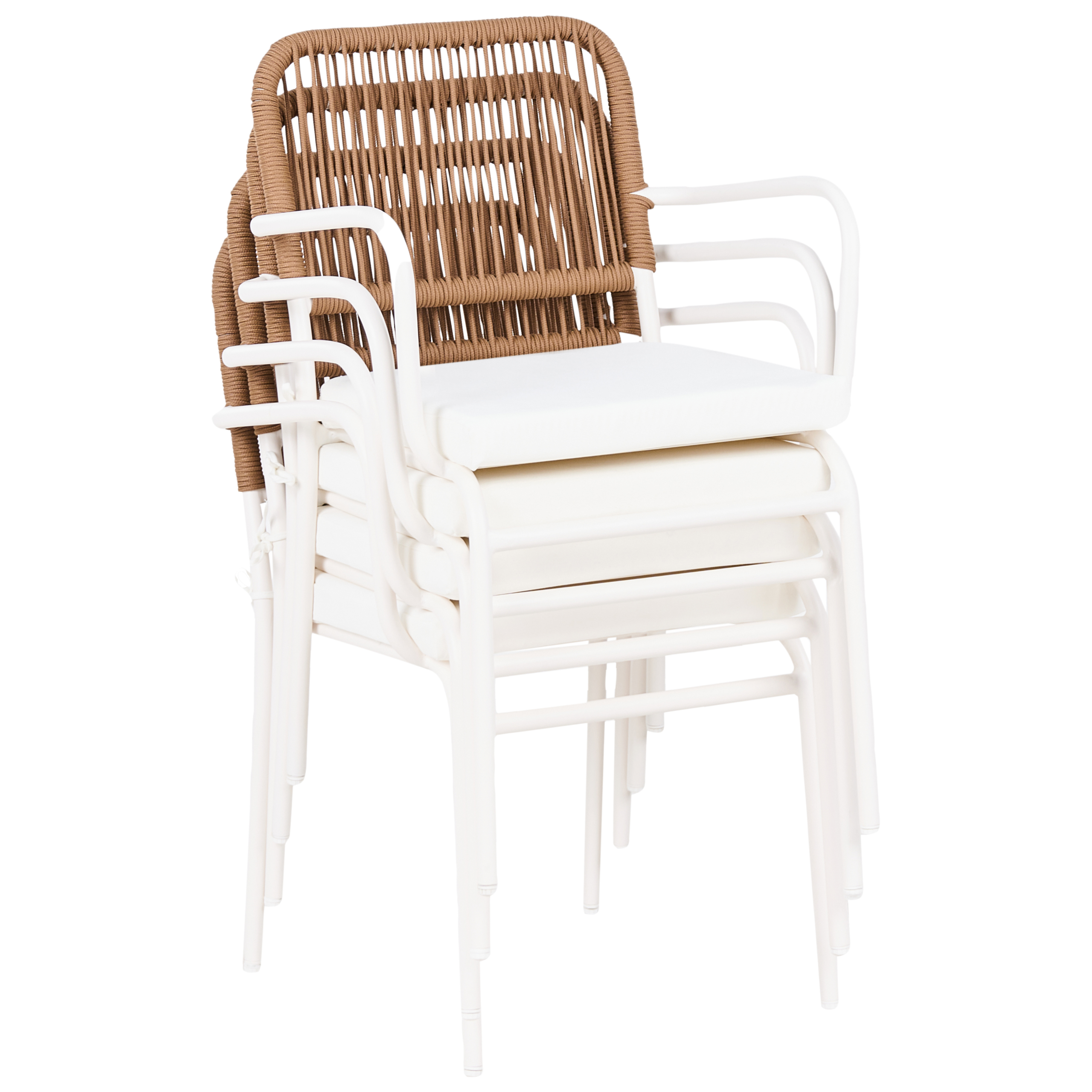 Lot de 8 Chaises de Jardin Blanc et Marron avec Structure en Aluminium Thermolaqué et Coussins Sièges Empilables pour l\'Extérieur - Image 7