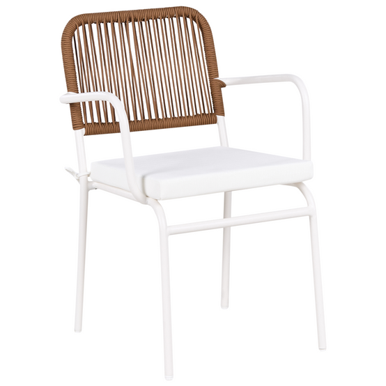 Lot de 8 Chaises de Jardin Blanc et Marron avec Structure en Aluminium Thermolaqué et Coussins Sièges Empilables pour l\'Extérieur - Image 4