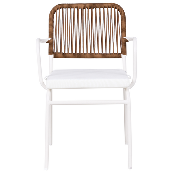 Lot de 8 Chaises de Jardin Blanc et Marron avec Structure en Aluminium Thermolaqué et Coussins Sièges Empilables pour l\'Extérieur - Image 5