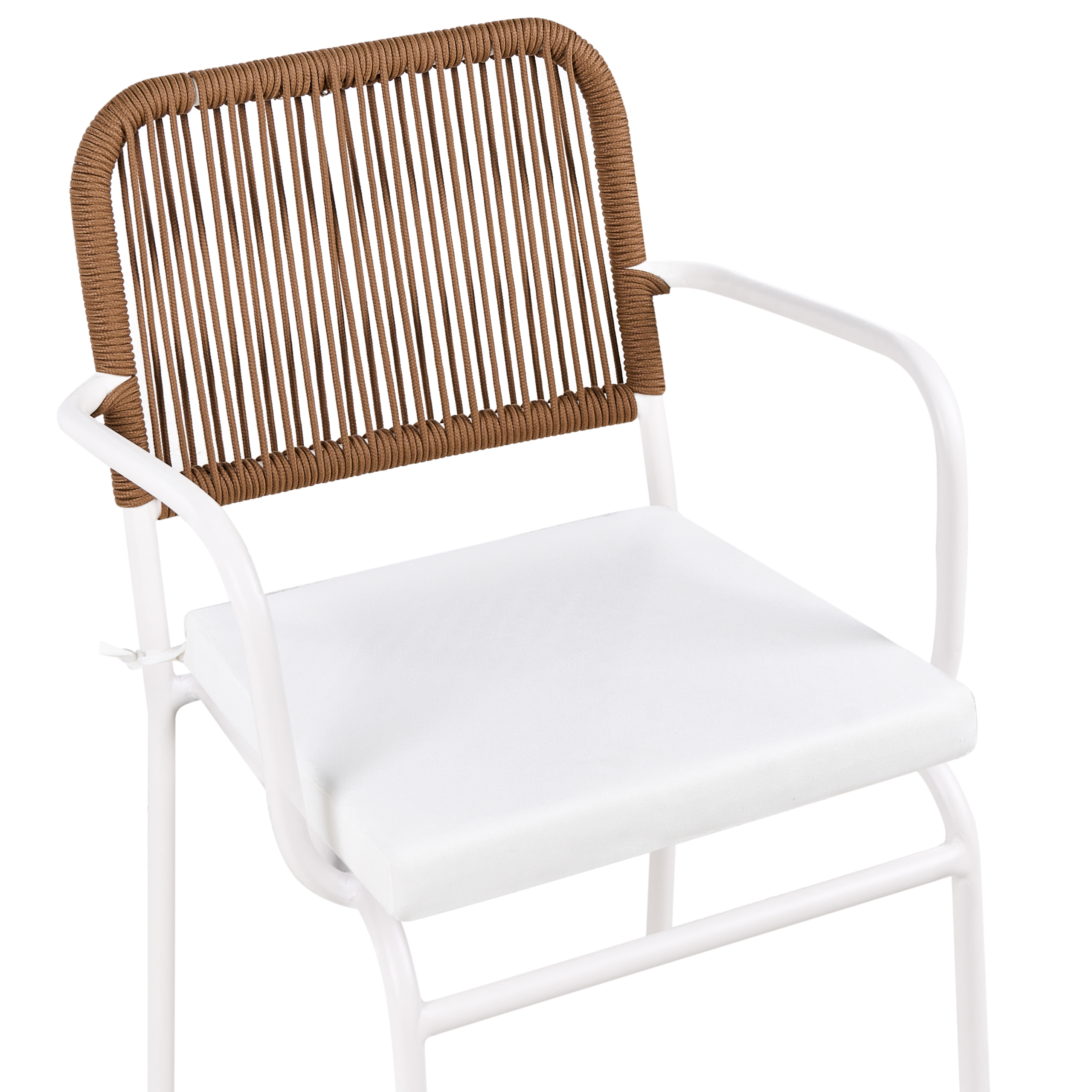 Lot de 8 Chaises de Jardin Blanc et Marron avec Structure en Aluminium Thermolaqué et Coussins Sièges Empilables pour l\'Extérieur - Image 8