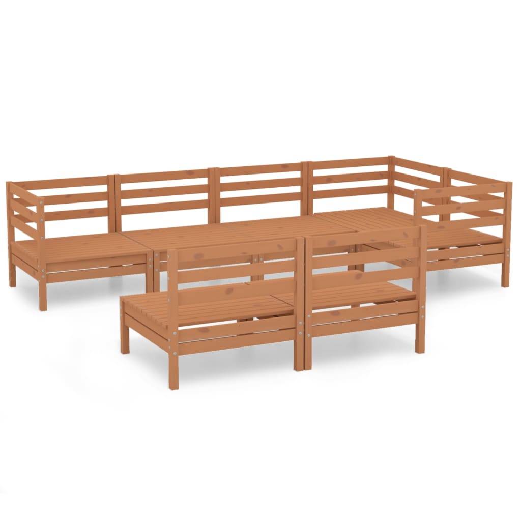 Helloshop26 - Salon de jardin meuble d'extérieur ensemble de mobilier 7 pièces bois de pin massif marron miel - Image 1