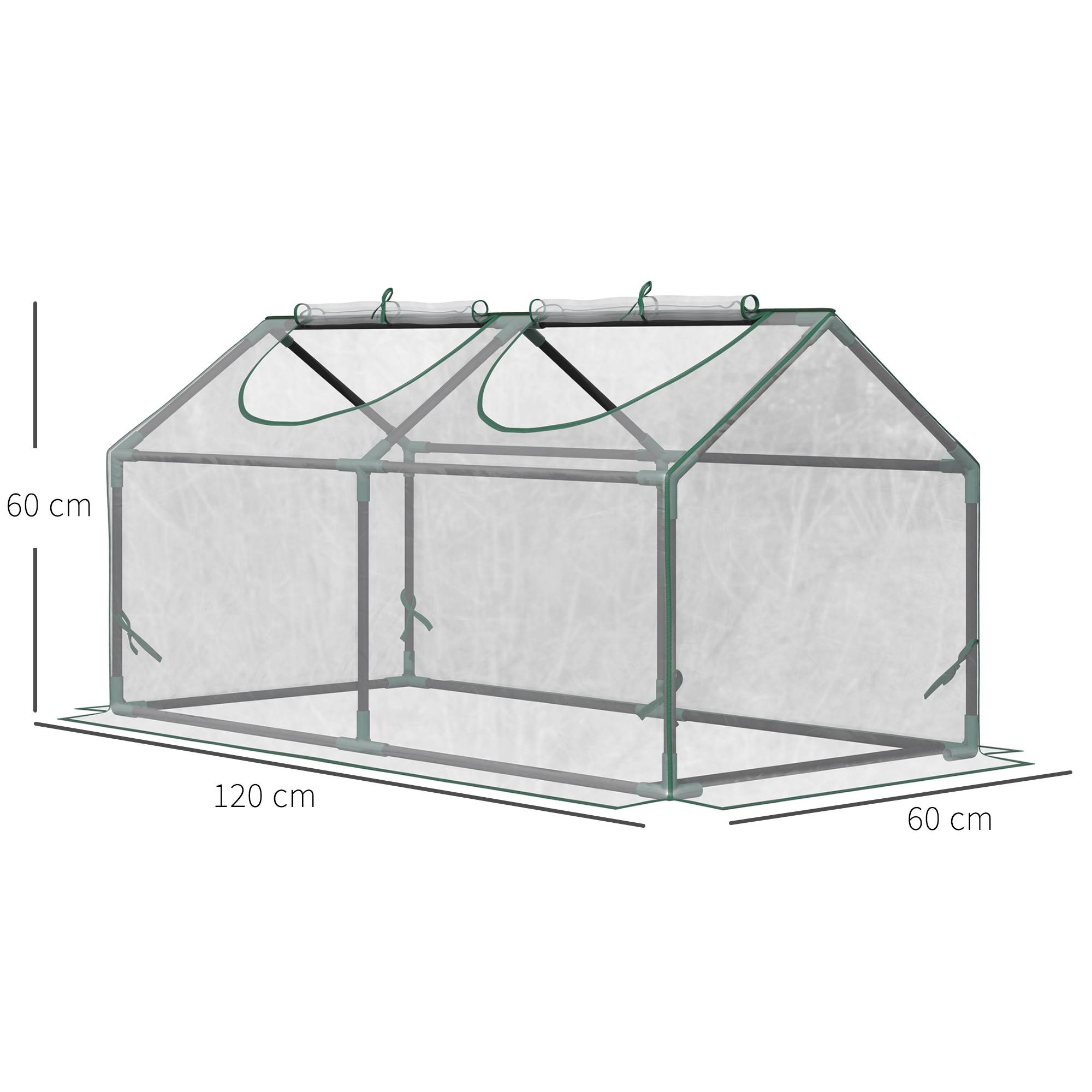 Serre de jardin mini serre 2 fenêtres enroulables couverture en PVC 120 x 60 x 60 cm transparent - Image 5
