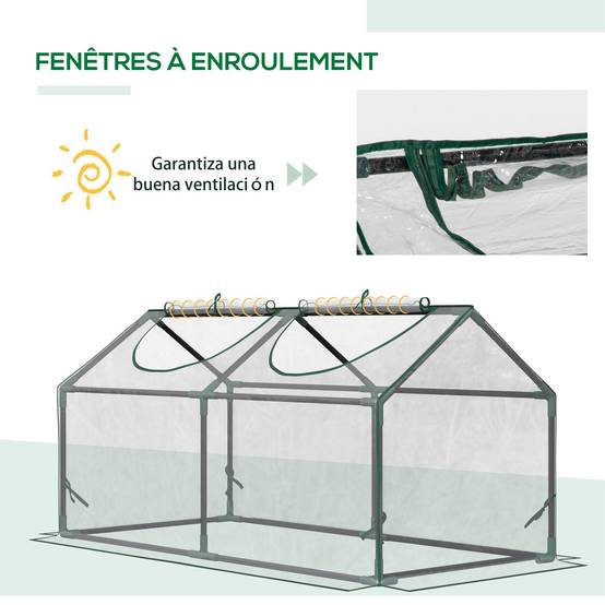 Serre de jardin mini serre 2 fenêtres enroulables couverture en PVC 120 x 60 x 60 cm transparent - Image 8