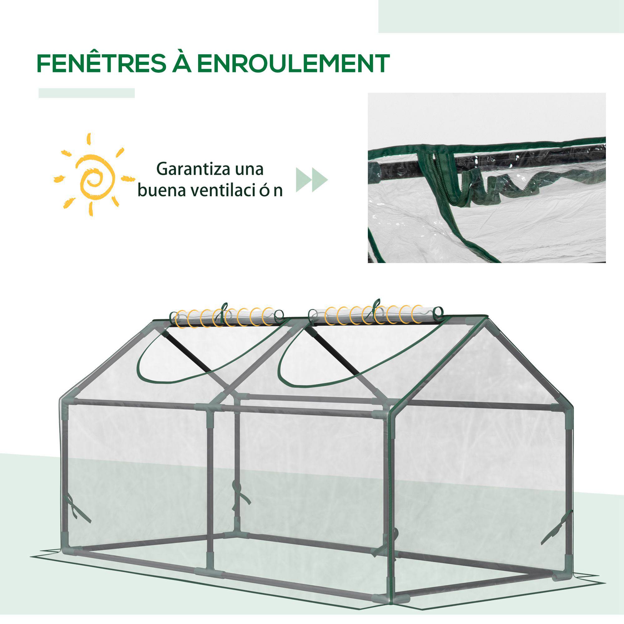 Serre de jardin mini serre 2 fenêtres enroulables couverture en PVC 120 x 60 x 60 cm transparent - Image 8