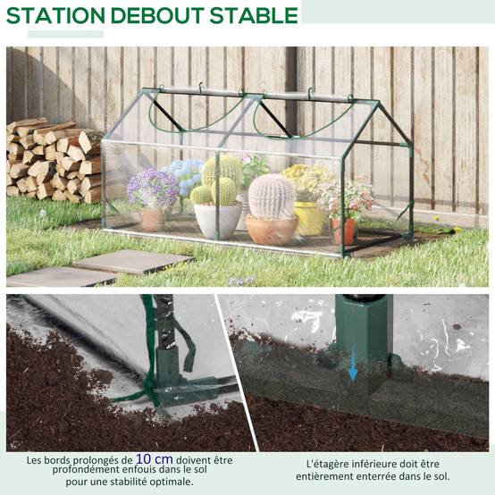 Serre de jardin mini serre 2 fenêtres enroulables couverture en PVC 120 x 60 x 60 cm transparent - Image 7