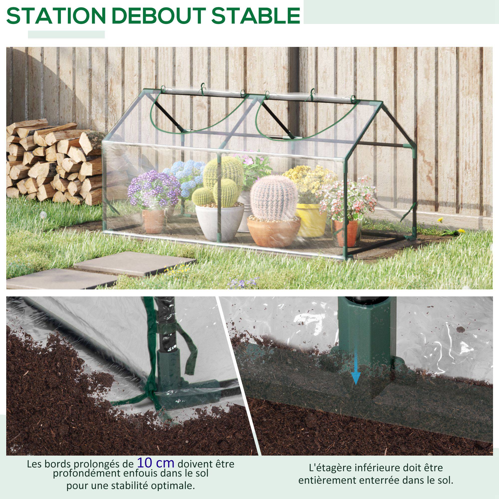 Serre de jardin mini serre 2 fenêtres enroulables couverture en PVC 120 x 60 x 60 cm transparent - Image 7