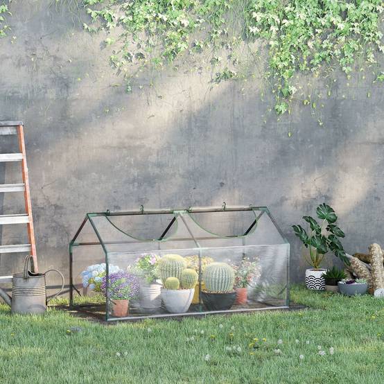 Serre de jardin mini serre 2 fenêtres enroulables couverture en PVC 120 x 60 x 60 cm transparent - Image 4