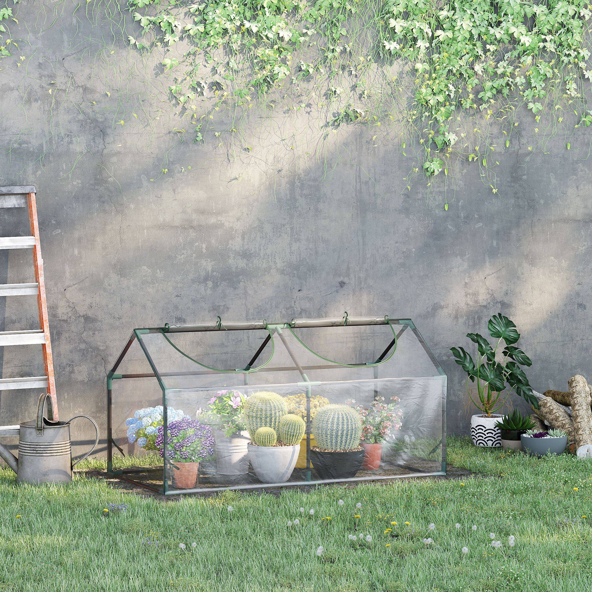 Serre de jardin mini serre 2 fenêtres enroulables couverture en PVC 120 x 60 x 60 cm transparent - Image 4