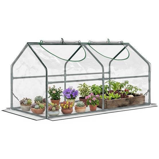 Serre de jardin mini serre 2 fenêtres enroulables couverture en PVC 120 x 60 x 60 cm transparent - Image 1
