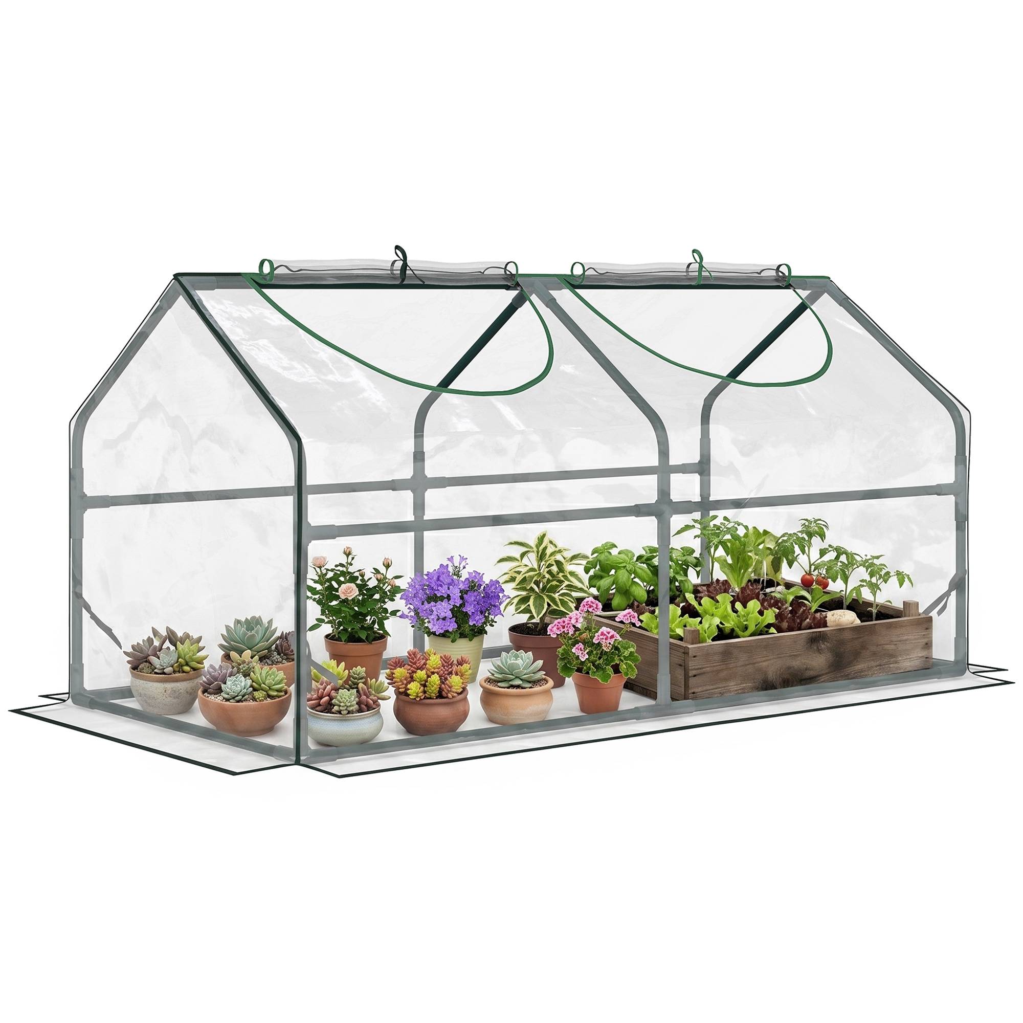 Serre de jardin mini serre 2 fenêtres enroulables couverture en PVC 120 x 60 x 60 cm transparent - Image 1
