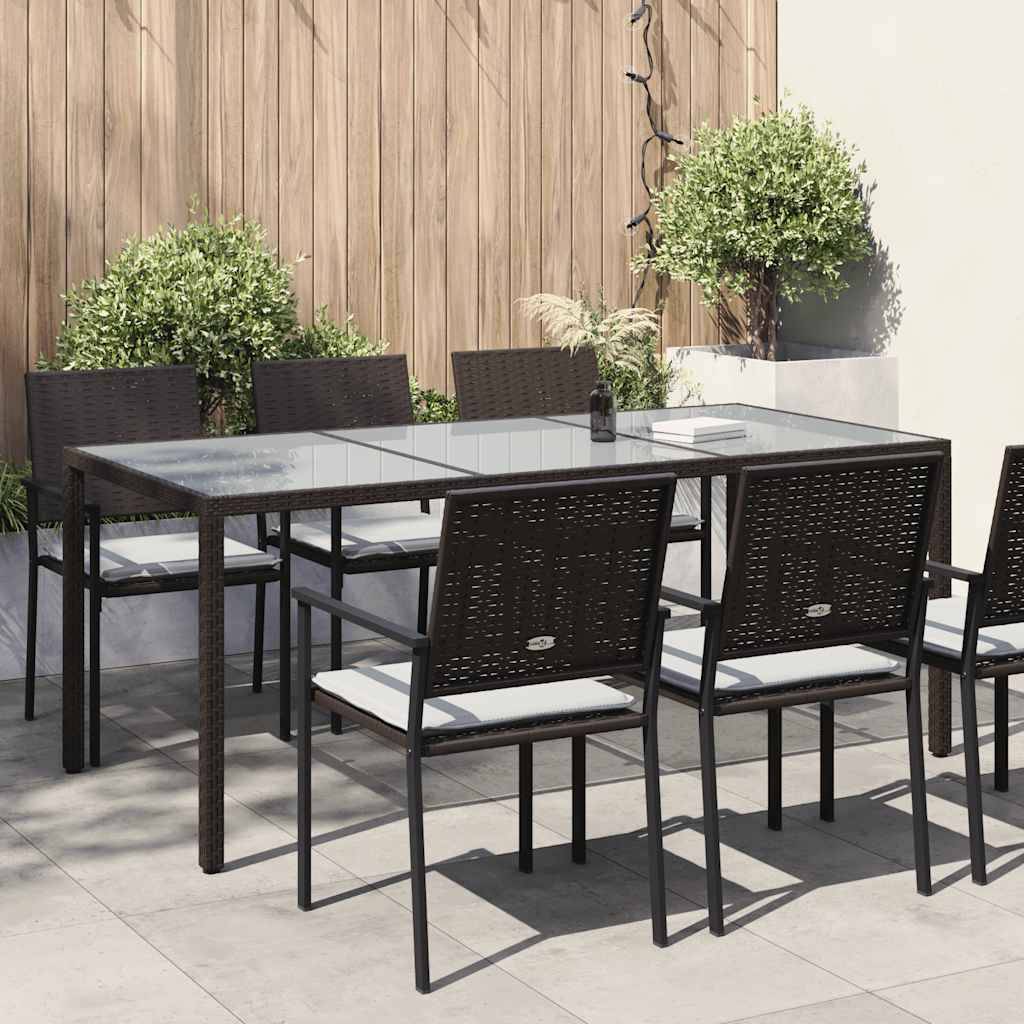 PANGIVO - Table de jardin marron verre trempé et résine tressée 190 x 90 x 75 cm - PANGIVO - Image 1