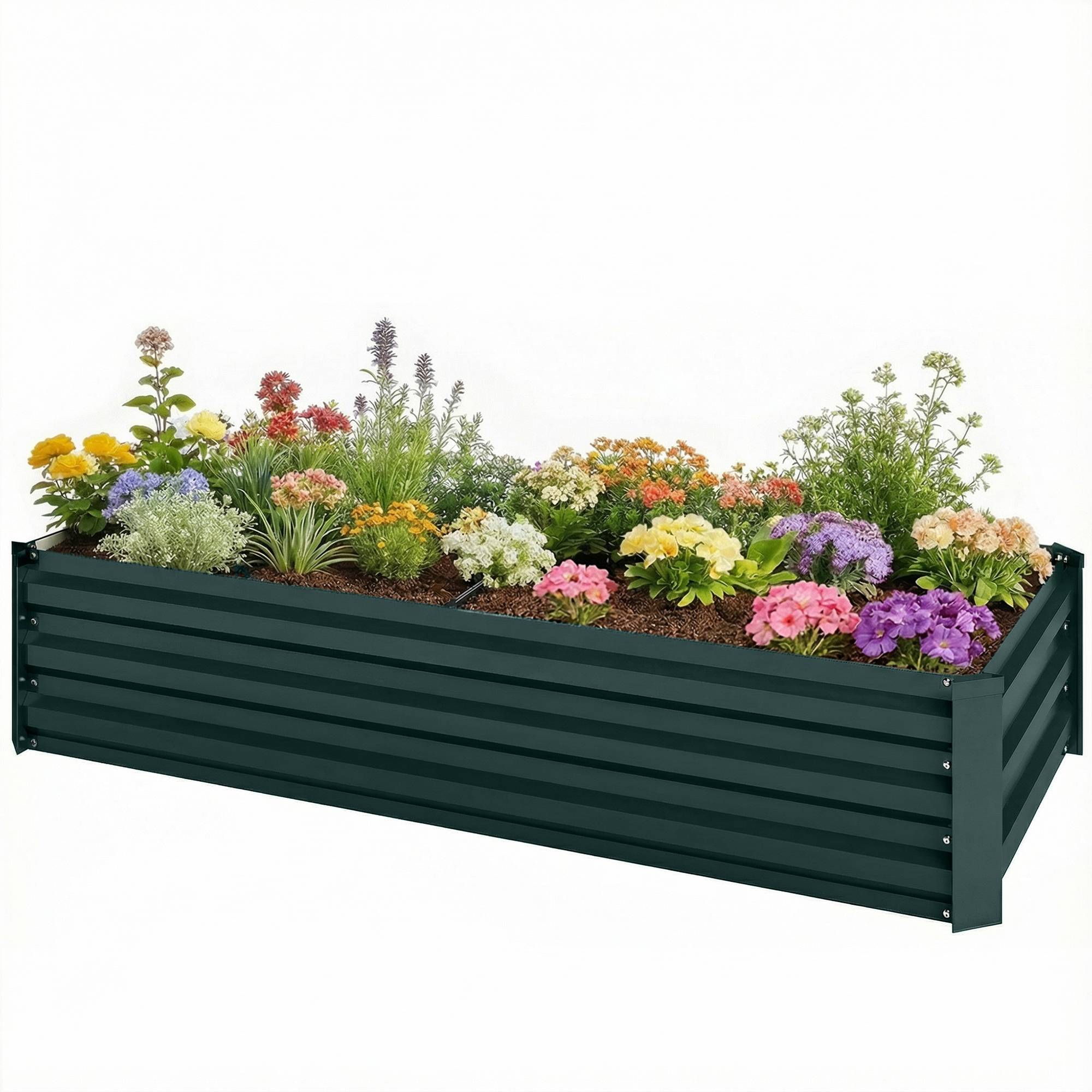 Jardinière rectangulaire potager de jardin en acier galvanisé bordure de sécurité et fond ouvert 150x70x30cm vert - Image 2