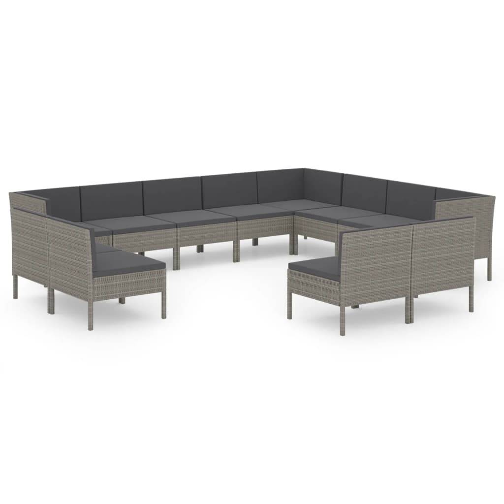 Helloshop26 - Salon de jardin meuble d'extérieur ensemble de mobilier 12 pièces avec coussins résine tressée gris - Image 1