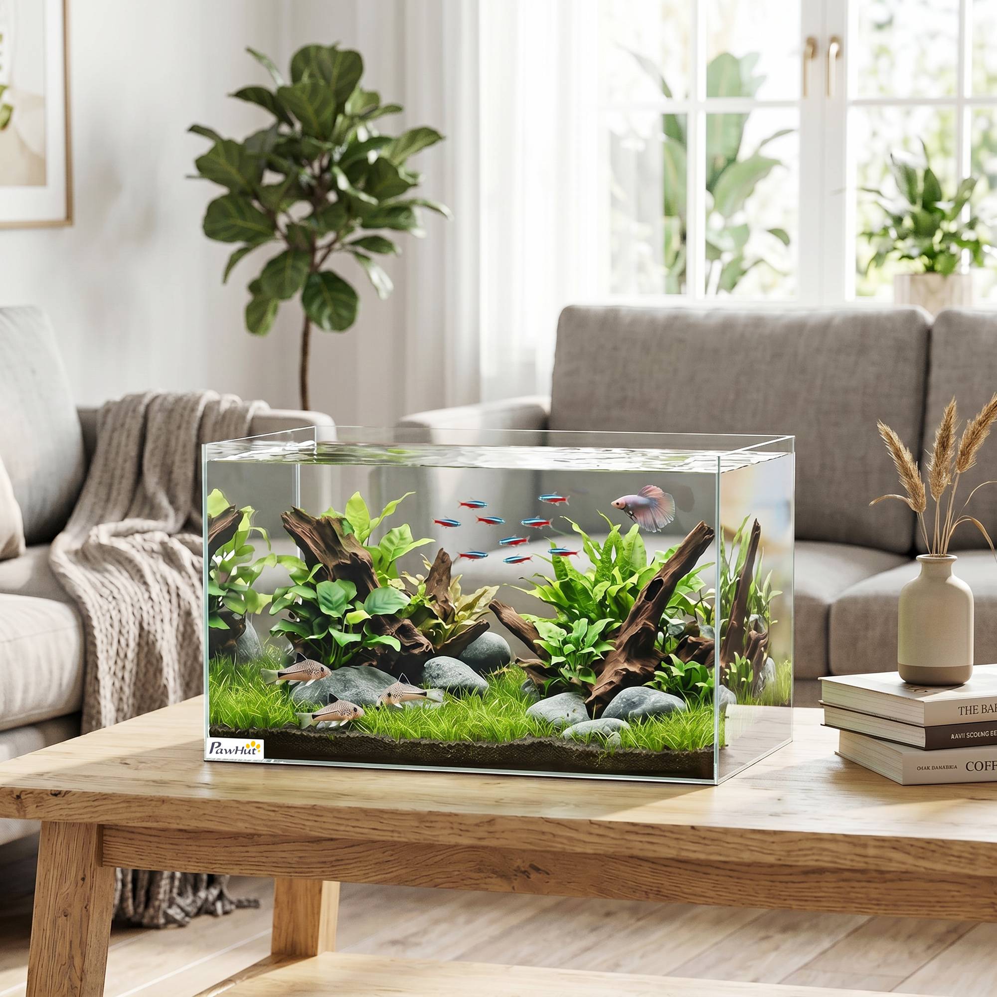 Sans Marque - Aquarium 43L en Verre Trempé avec Tapis de Protection Pour Poissons, Crevettes, Tortues, 50 x 30 x 30 cm, Transparent - Image 3