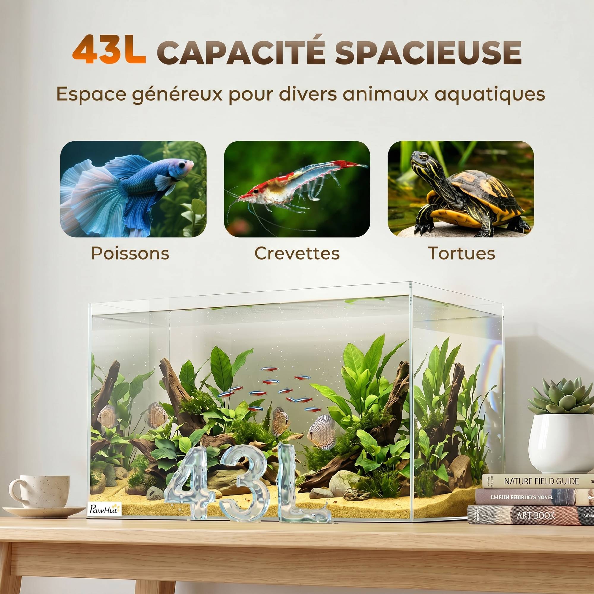 Sans Marque - Aquarium 43L en Verre Trempé avec Tapis de Protection Pour Poissons, Crevettes, Tortues, 50 x 30 x 30 cm, Transparent - Image 8