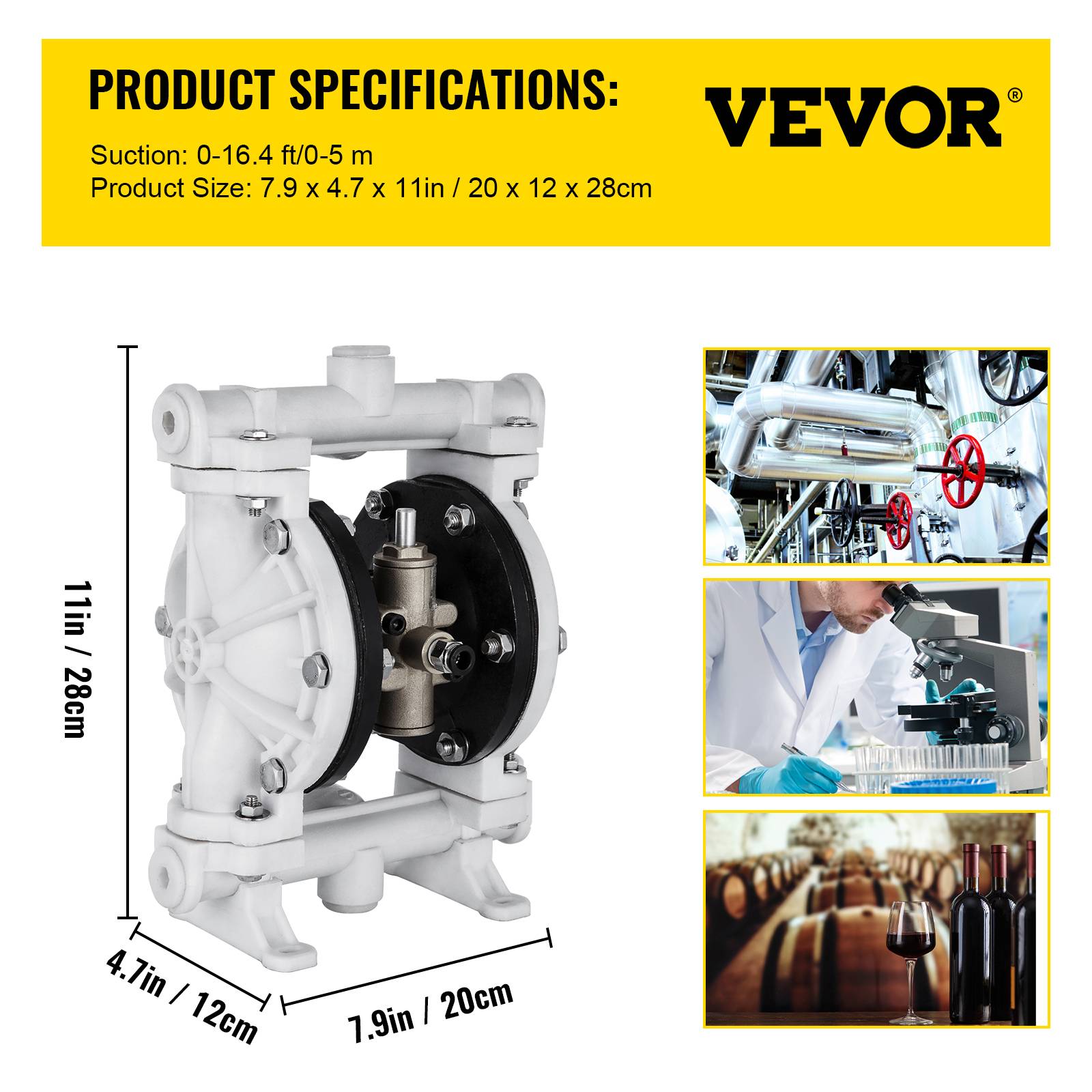 Vevor - VEVOR Pompe pneumatique double membrane, PTFE. 12.7mm, 13.2 GPM, 120 PSI. Pour pétrole, diesel, huile. - Image 7
