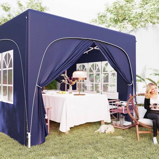 Pavillon pliant 3x3 m bleu foncé hivernal imperméable anti-UV50+, 4 panneaux latéraux sac camping - Image 8