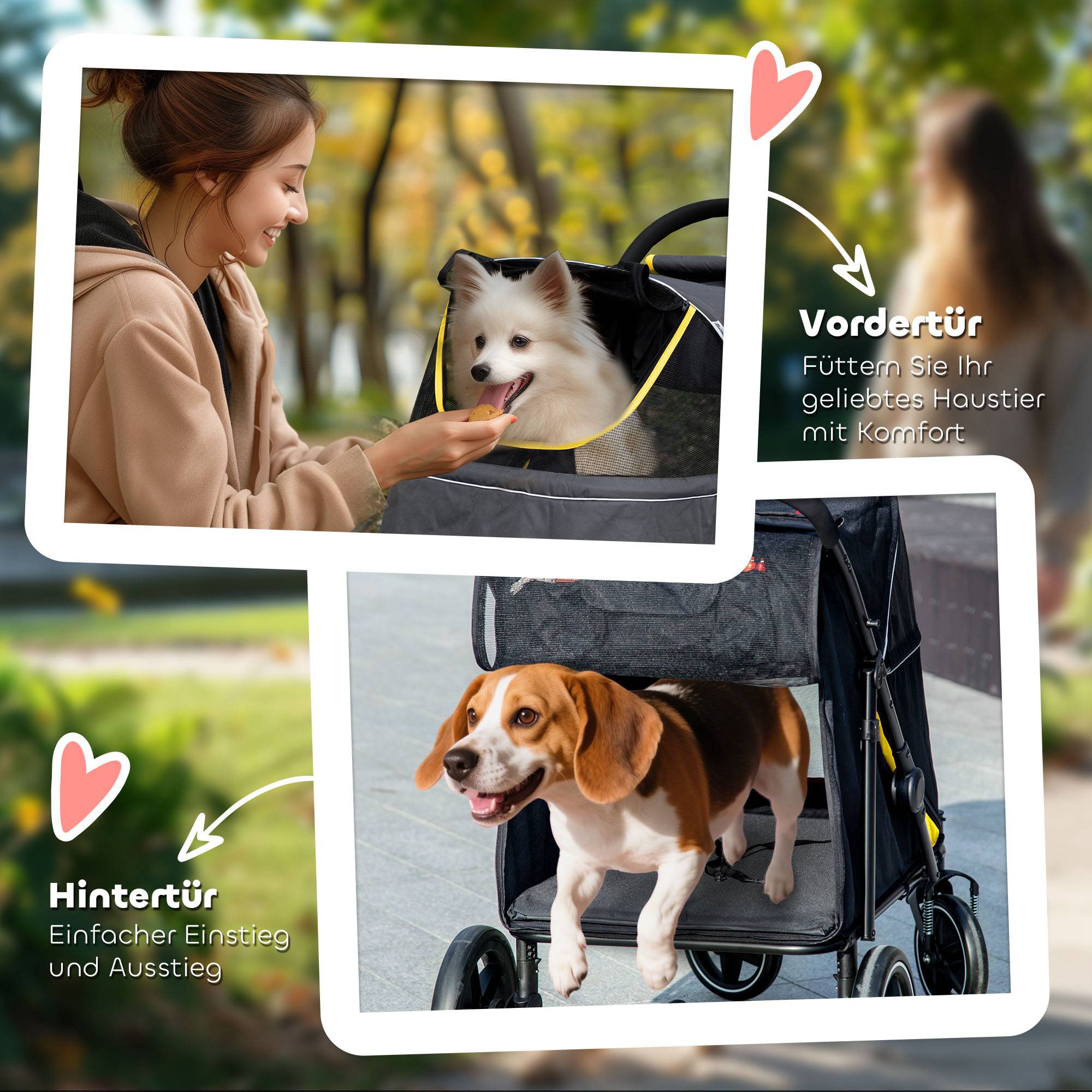 Chariot chien pliable one-click, pliable, 2 laisses sécurité, gris foncé - Image 9