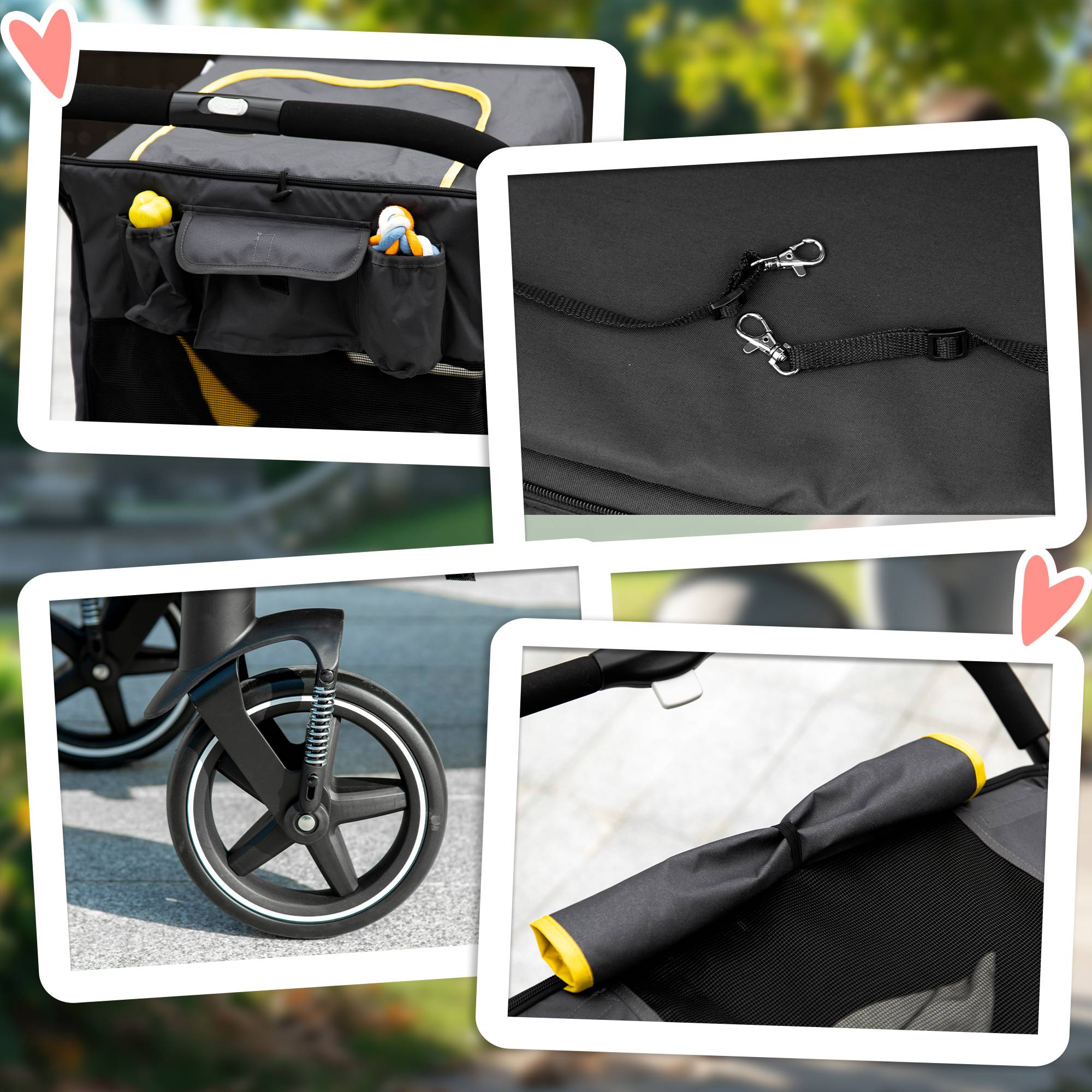 Chariot chien pliable one-click, pliable, 2 laisses sécurité, gris foncé - Image 10