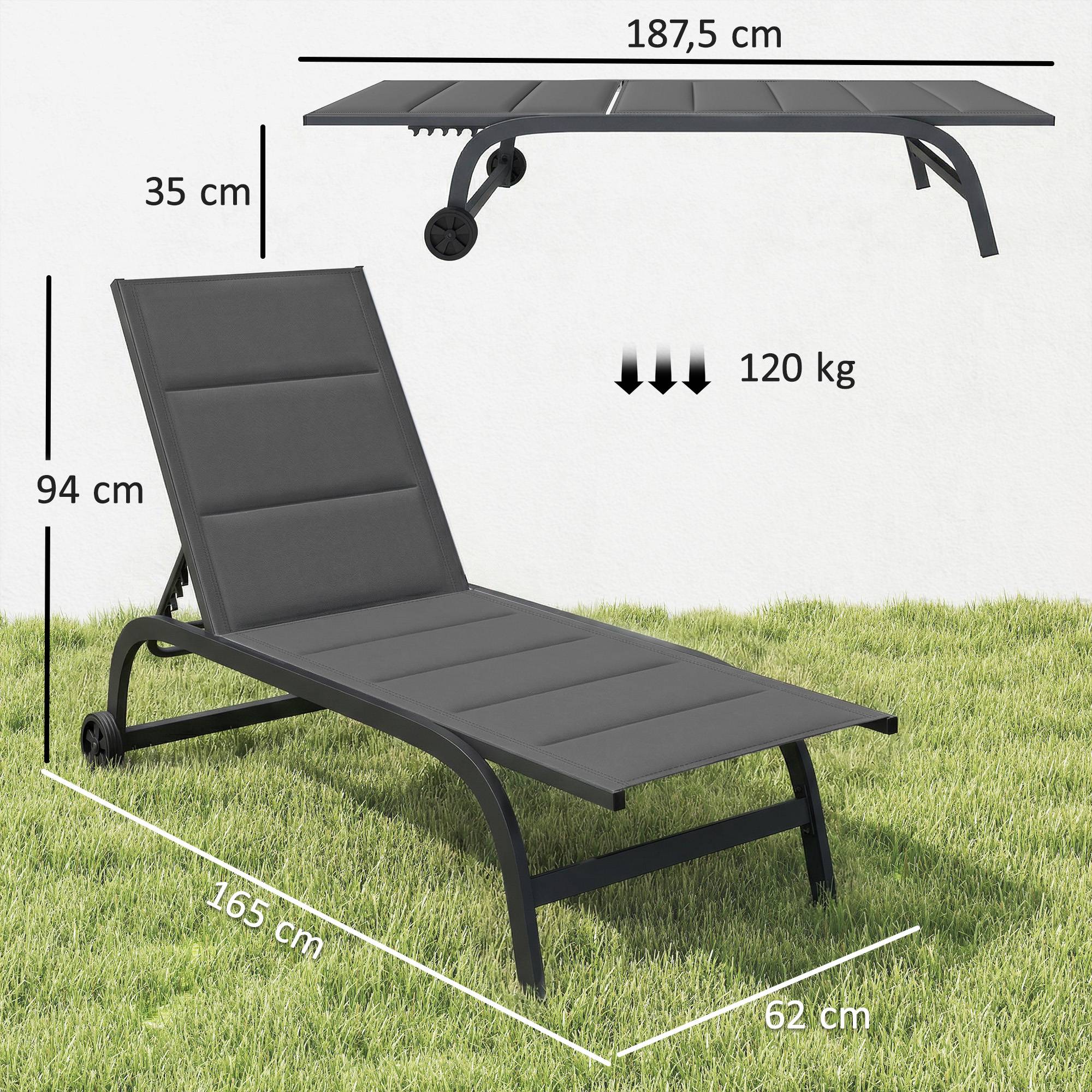 Bain de Soleil Dossier Réglable 6 Positions avec Roues - 62x165x94cm Aluminium Gris foncé fr24 - Image 5