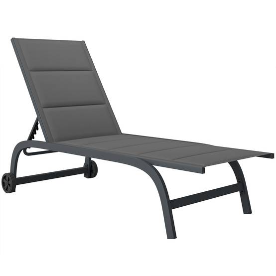 Bain de Soleil Dossier Réglable 6 Positions avec Roues - 62x165x94cm Aluminium Gris foncé fr24 - Image 1