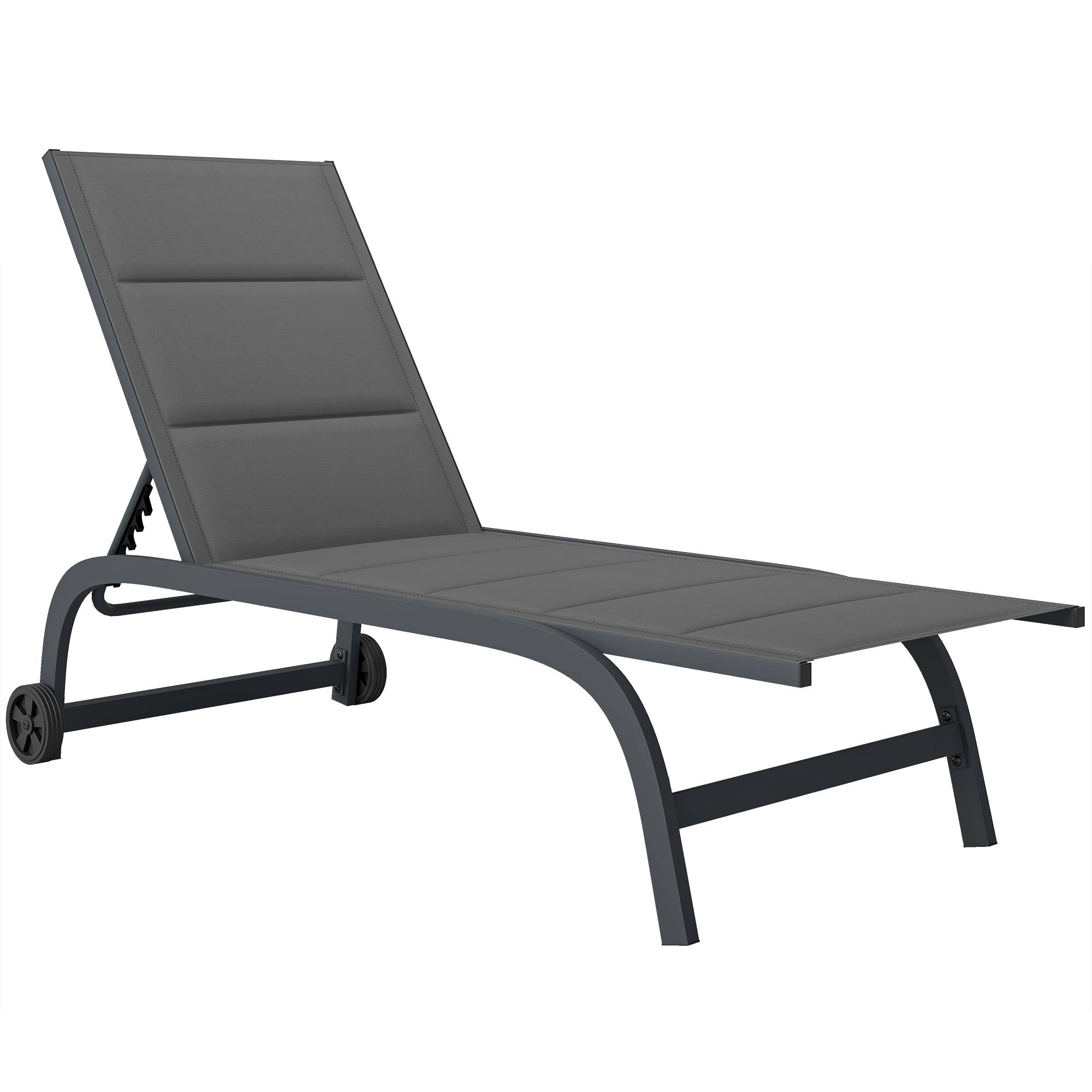 Bain de Soleil Dossier Réglable 6 Positions avec Roues - 62x165x94cm Aluminium Gris foncé fr24 - Image 1