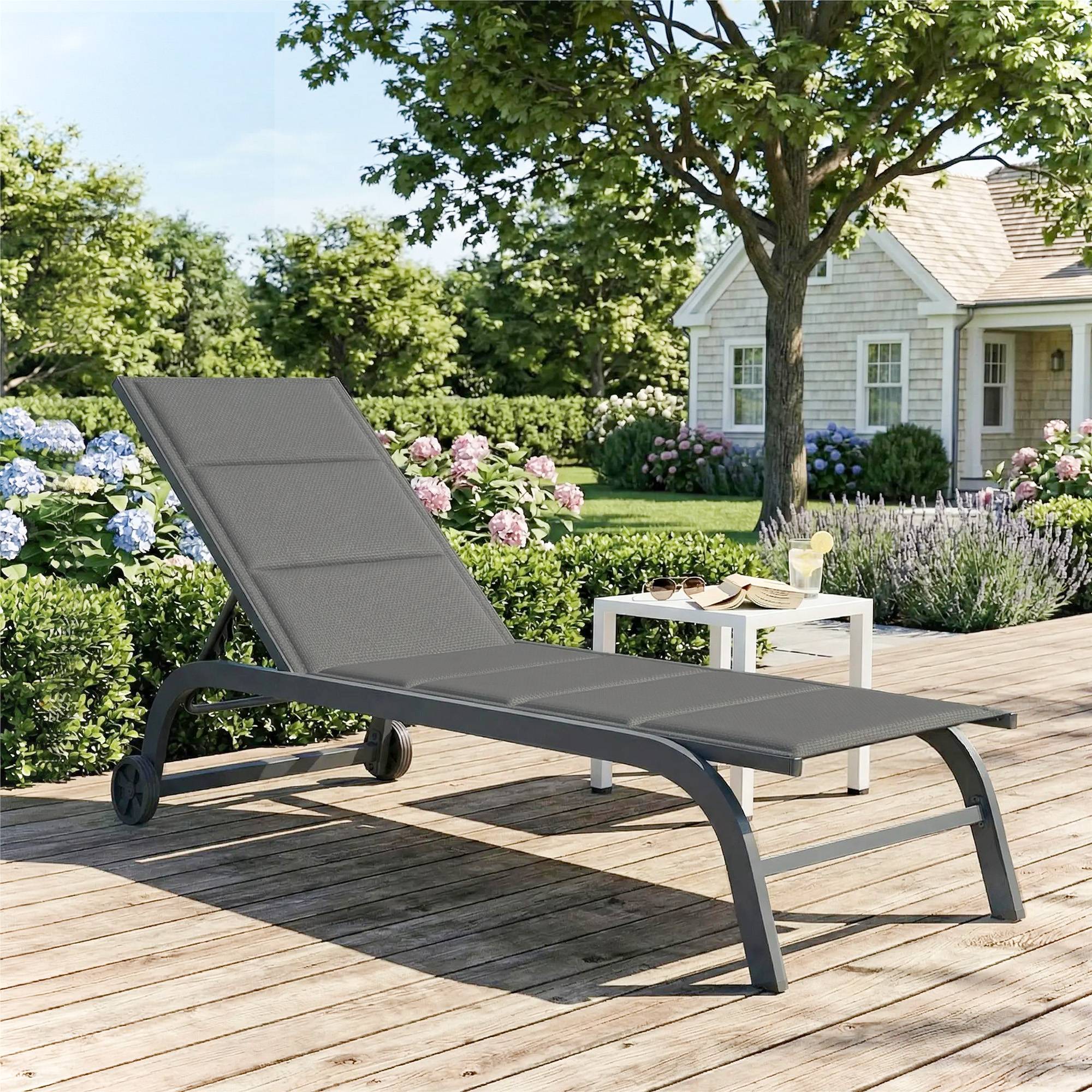 Bain de Soleil Dossier Réglable 6 Positions avec Roues - 62x165x94cm Aluminium Gris foncé fr24 - Image 4
