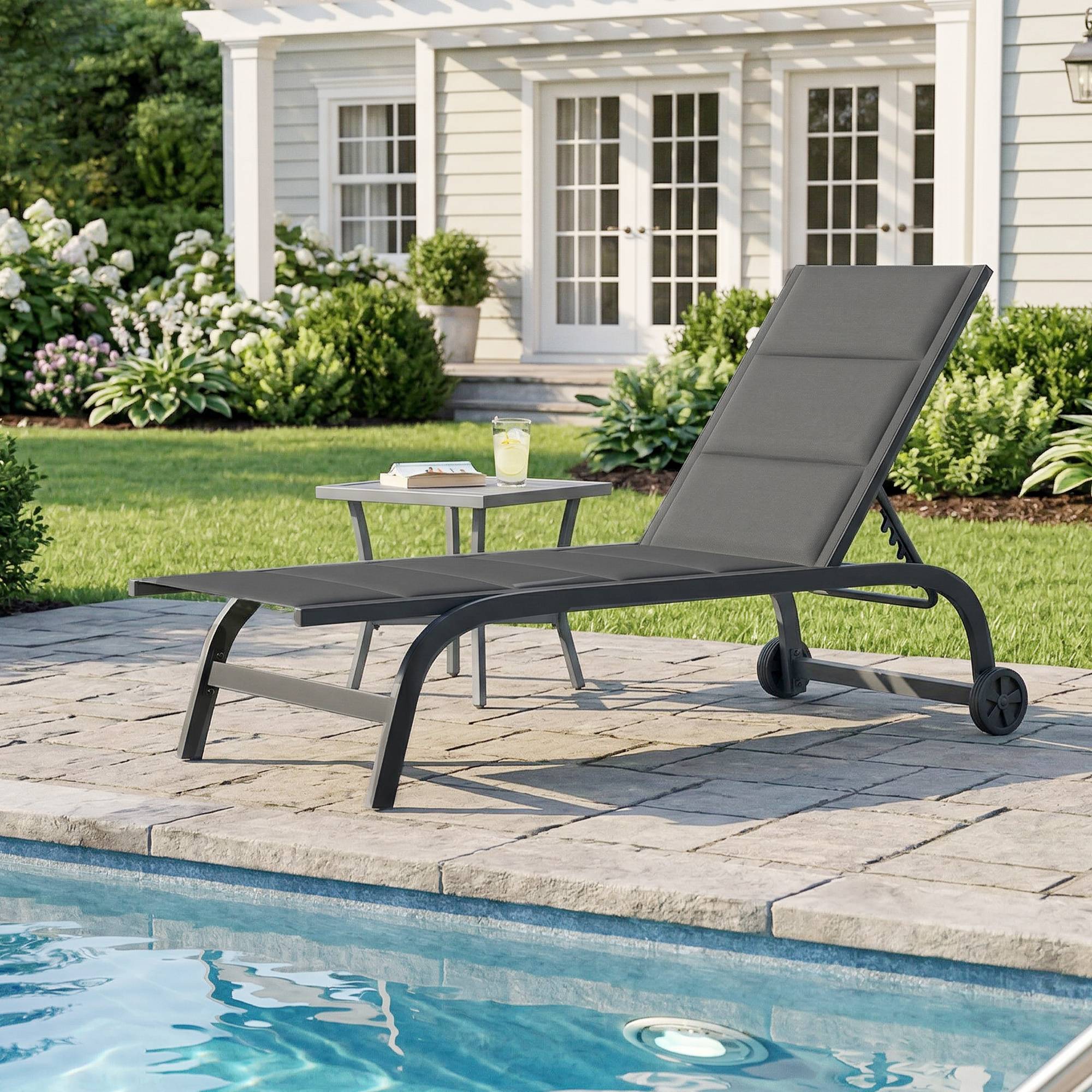 Bain de Soleil Dossier Réglable 6 Positions avec Roues - 62x165x94cm Aluminium Gris foncé fr24 - Image 3