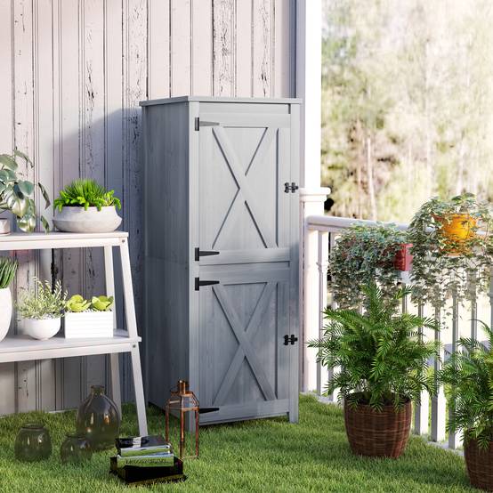 Outsunny - Abri de jardin armoire avec étagères détachables portes verrouillables 60x60x160cm bois gris clair - Outsunny - Image 2