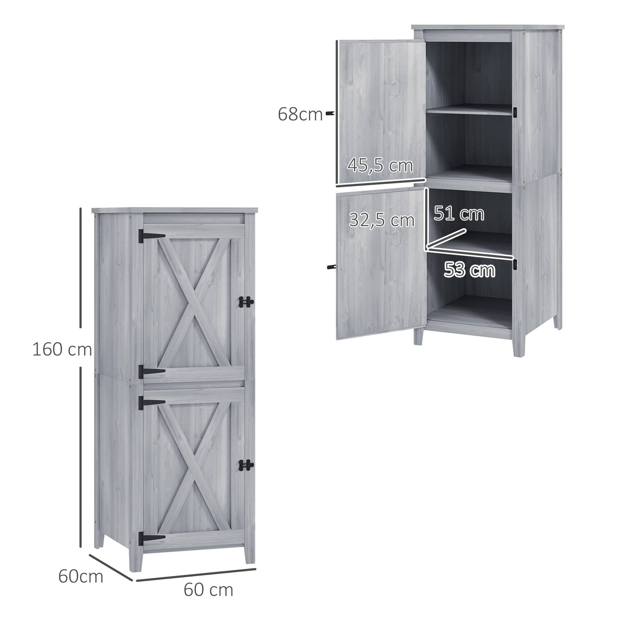Outsunny - Abri de jardin armoire avec étagères détachables portes verrouillables 60x60x160cm bois gris clair - Outsunny - Image 3