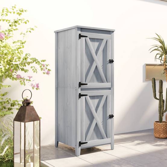 Outsunny - Abri de jardin armoire avec étagères détachables portes verrouillables 60x60x160cm bois gris clair - Outsunny - Image 5