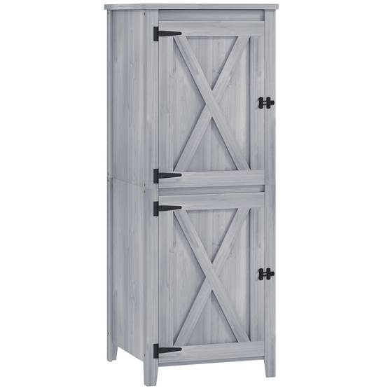 Outsunny - Abri de jardin armoire avec étagères détachables portes verrouillables 60x60x160cm bois gris clair - Outsunny - Image 1